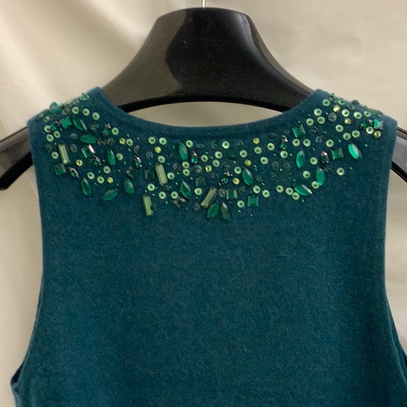 100% Cashmere Cardigan and Matching Tee with Jeweled Necklines in Pine Green S-M - Picture 10 of 16